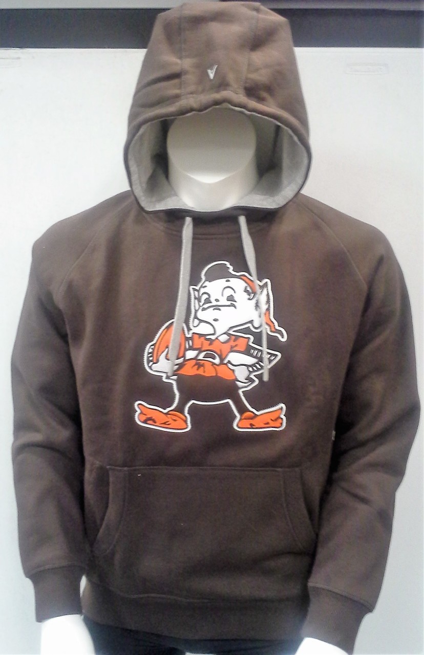 CLEVELAND BROWNS MEN'S THROWBACK LOGO EMBROIDERED HOODY BY ANTIGUA, 4th  and Goal